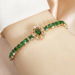 14K Gold Womens 1ct Diamond 2ct Green Emerald Gemstone Tennis Bracelet Jewelry